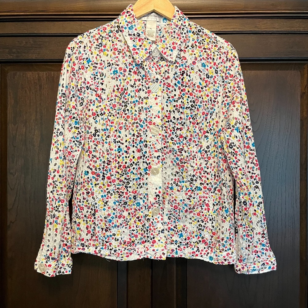 Drapers & Damons 100% Cotton Eyelet Button Up Shir Size PL L Petite Cottagecore